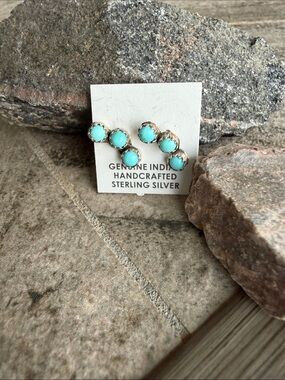 Native Made 3-Stone Turquoise Earrings